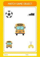 Match with same object game school bus. worksheet for preschool kids, kids activity sheet vector