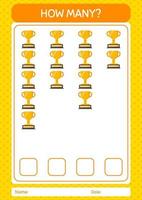 How many counting game with trophy. worksheet for preschool kids, kids activity sheet vector