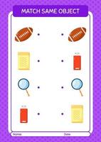 Match with same object game summer icon. worksheet for preschool kids, kids activity sheet vector