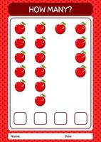 How many counting game with apple. worksheet for preschool kids, kids activity sheet vector