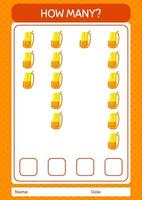 How many counting game with backpack. worksheet for preschool kids, kids activity sheet vector