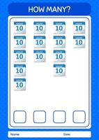 How many counting game with calendar. worksheet for preschool kids, kids activity sheet vector