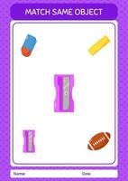 Match with same object game pencil sharpener. worksheet for preschool kids, kids activity sheet vector