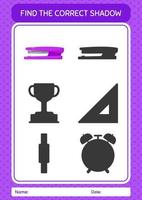 Find the correct shadows game with stapler. worksheet for preschool kids, kids activity sheet vector