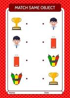 Match with same object game summer icon. worksheet for preschool kids, kids activity sheet vector