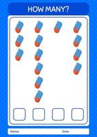 How many counting game with rubber eraser. worksheet for preschool kids, kids activity sheet vector