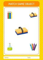 Match with same object game chalkboard eraser. worksheet for preschool kids, kids activity sheet vector