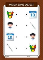 Match with same object game summer icon. worksheet for preschool kids, kids activity sheet vector