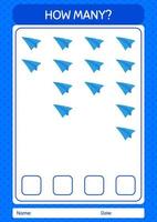 How many counting game with paper plane. worksheet for preschool kids, kids activity sheet vector