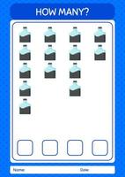 How many counting game with ink bottle. worksheet for preschool kids, kids activity sheet vector