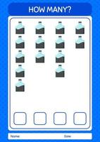 How many counting game with ink bottle. worksheet for preschool kids, kids activity sheet vector