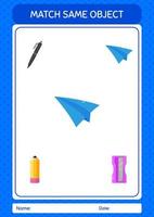 Match with same object game paper plane. worksheet for preschool kids, kids activity sheet vector