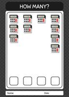 How many counting game with calculator. worksheet for preschool kids, kids activity sheet vector