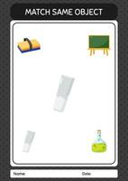 Match with same object game chalk. worksheet for preschool kids, kids activity sheet vector