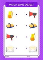 Match with same object game summer icon. worksheet for preschool kids, kids activity sheet vector