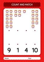 Count and match game with waker clock. worksheet for preschool kids, kids activity sheet vector