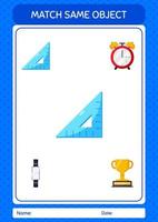 Match with same object game triangle ruler. worksheet for preschool kids, kids activity sheet vector