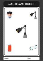 Match with same object game desk lamp. worksheet for preschool kids, kids activity sheet vector