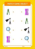 Match with same object game summer icon. worksheet for preschool kids, kids activity sheet vector