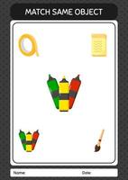 Match with same object game marker pen. worksheet for preschool kids, kids activity sheet vector