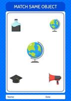 Match with same object game globe. worksheet for preschool kids, kids activity sheet vector