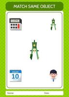 Match with same object game bow compass. worksheet for preschool kids, kids activity sheet vector