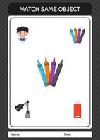 Match with same object game crayons. worksheet for preschool kids, kids activity sheet vector