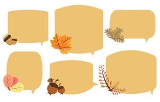 Set speech bubbles with brown leaves. Autumn and fall concept on white background.warm color chat vector doodle message or communication icon Cloud speaking for comics and minimal message dialog