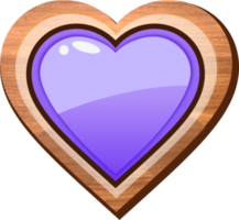 botón de madera de corazón de dibujos animados púrpura png