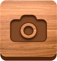 botão de câmera de madeira, ícone de madeira png