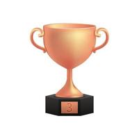 Bronze cup 3d winner award 3d place minimal, bronze winners stars on podium. Champion award ceremony concept in cartoon style. 3d trophy vector render isolated on white background. Game or education.