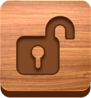 bouton de cadenas ouvert en bois, icône en bois png