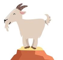 Cartoon goat on the top of a mountain vector