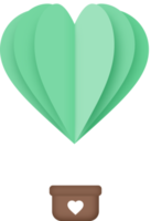 ballon à air chaud coeur vert découpé en papier, ballon à air chaud en forme de coeur png