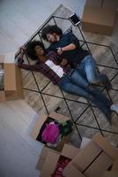 Top view of attractive young multiethnic couple photo