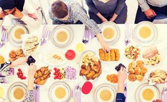 top view of modern multiethnic muslim family having a Ramadan feast photo