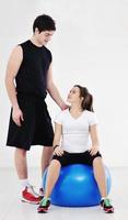 happy young couple fitness workout and fun photo