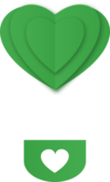 balão de ar quente em forma de coração verde, corte de papel de balão de ar quente de coração png