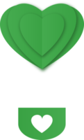 ballon à air chaud en forme de coeur vert, papier découpé en ballon à air chaud coeur png