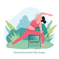 Seated Extended Side Angle Yoga pose. Young woman woman doing yoga for Yoga Day Celebration. vector