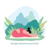 Straight Seated Forward Fold Yoga pose. Young woman woman doing yoga for Yoga Day Celebration. vector