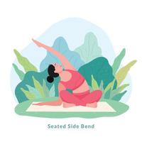 Seated Side Bend Yoga pose. Young woman woman doing yoga for Yoga Day Celebration. vector