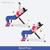 ejercicio de press de banca, fitness de mujer, aeróbic y ejercicios. vector