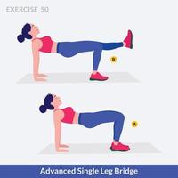 ejercicio de puente de una sola pierna, entrenamiento de mujer, aeróbic y ejercicios. vector