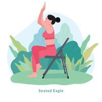 Seated Eagle Yoga pose. Young woman woman doing yoga for Yoga Day Celebration. vector