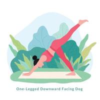 One Legged Downward Facing Dog Yoga pose. Young woman woman doing yoga for Yoga Day Celebration.