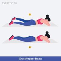 Grasshopper Beats exercise, Woman workout fitness, aerobic and exercises. vector