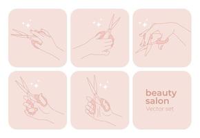 mano de peluquero maquillador sosteniendo tijeras para cortar el cabello. ilustración de moda de vector de icono de salón.