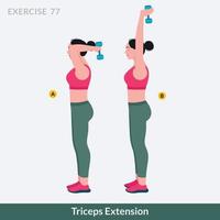 ejercicio de extensión de tríceps, entrenamiento de mujer, aeróbic y ejercicios. vector