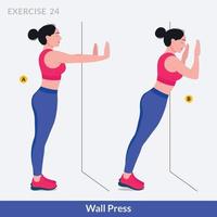 Wall Press exercise, Woman workout fitness, aerobic and exercises.